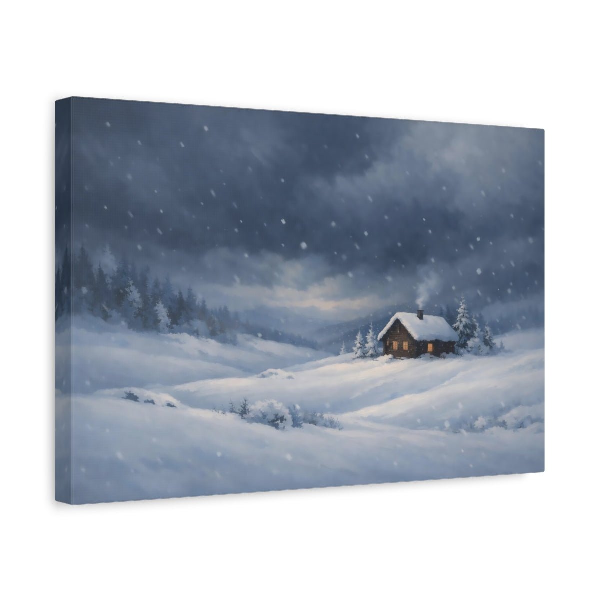 Nature Snowy Cabin Winter Landscape - Canvas Wall Art Print - YesArtYes