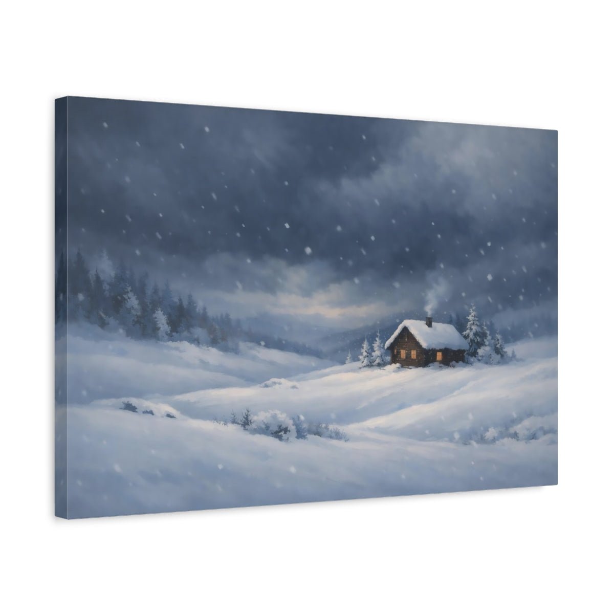 Nature Snowy Cabin Winter Landscape - Canvas Wall Art Print - YesArtYes