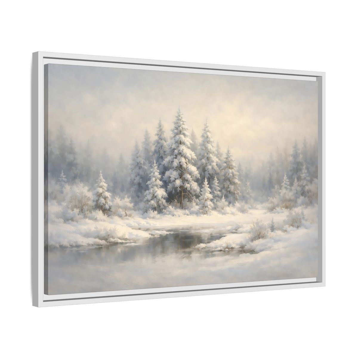 Side Mockup 10. Nature Snowy Forest Snowy Landscape shown as stretched canvas wall art