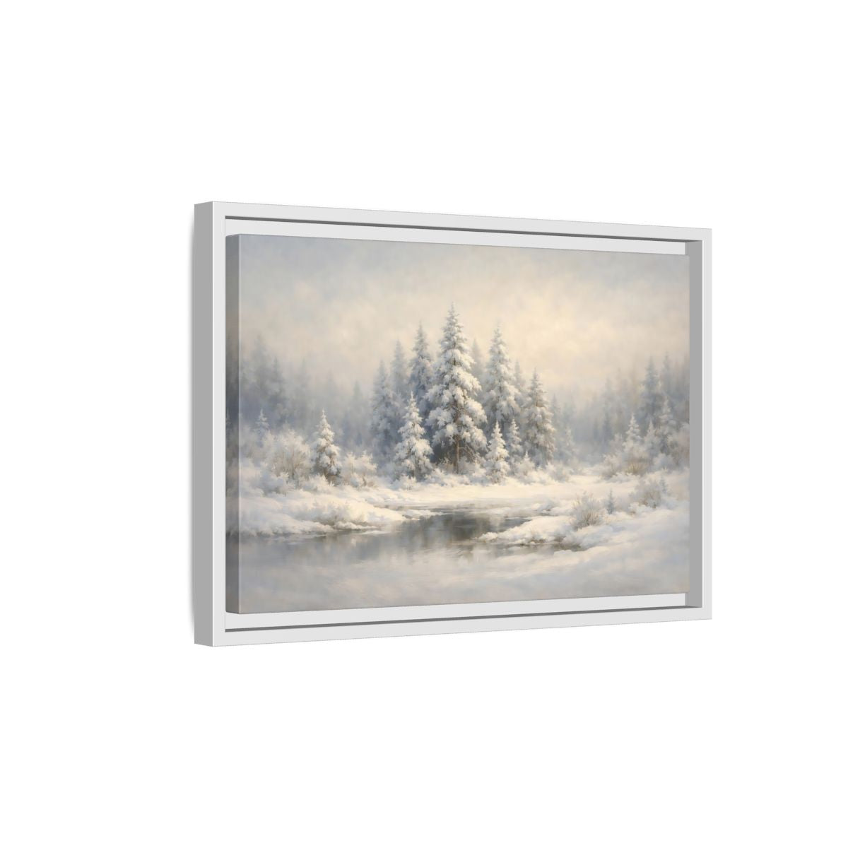 Side Mockup 4. Nature Snowy Forest Snowy Landscape shown as stretched canvas wall art