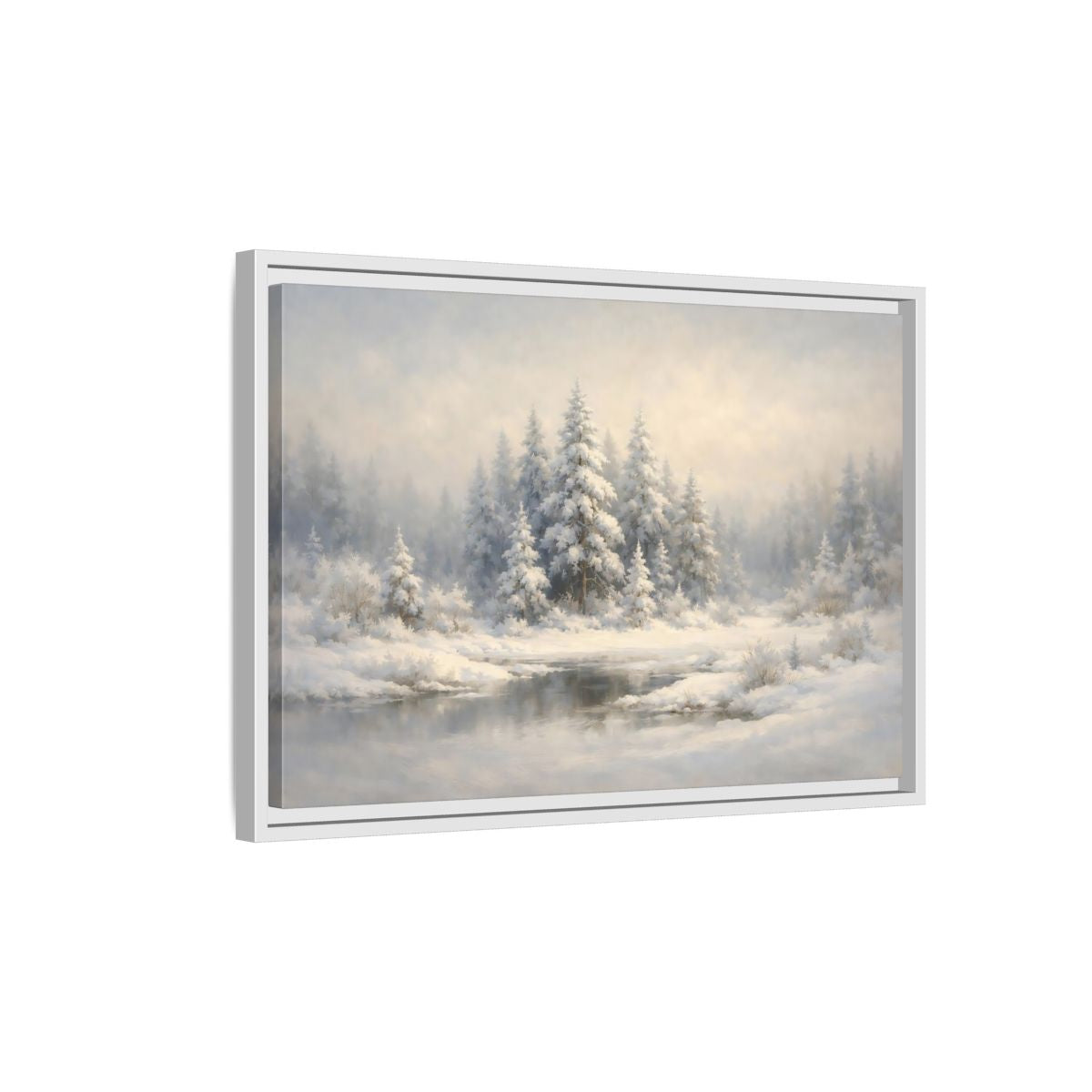 Side Mockup 1. Nature Snowy Forest Snowy Landscape shown as stretched canvas wall art