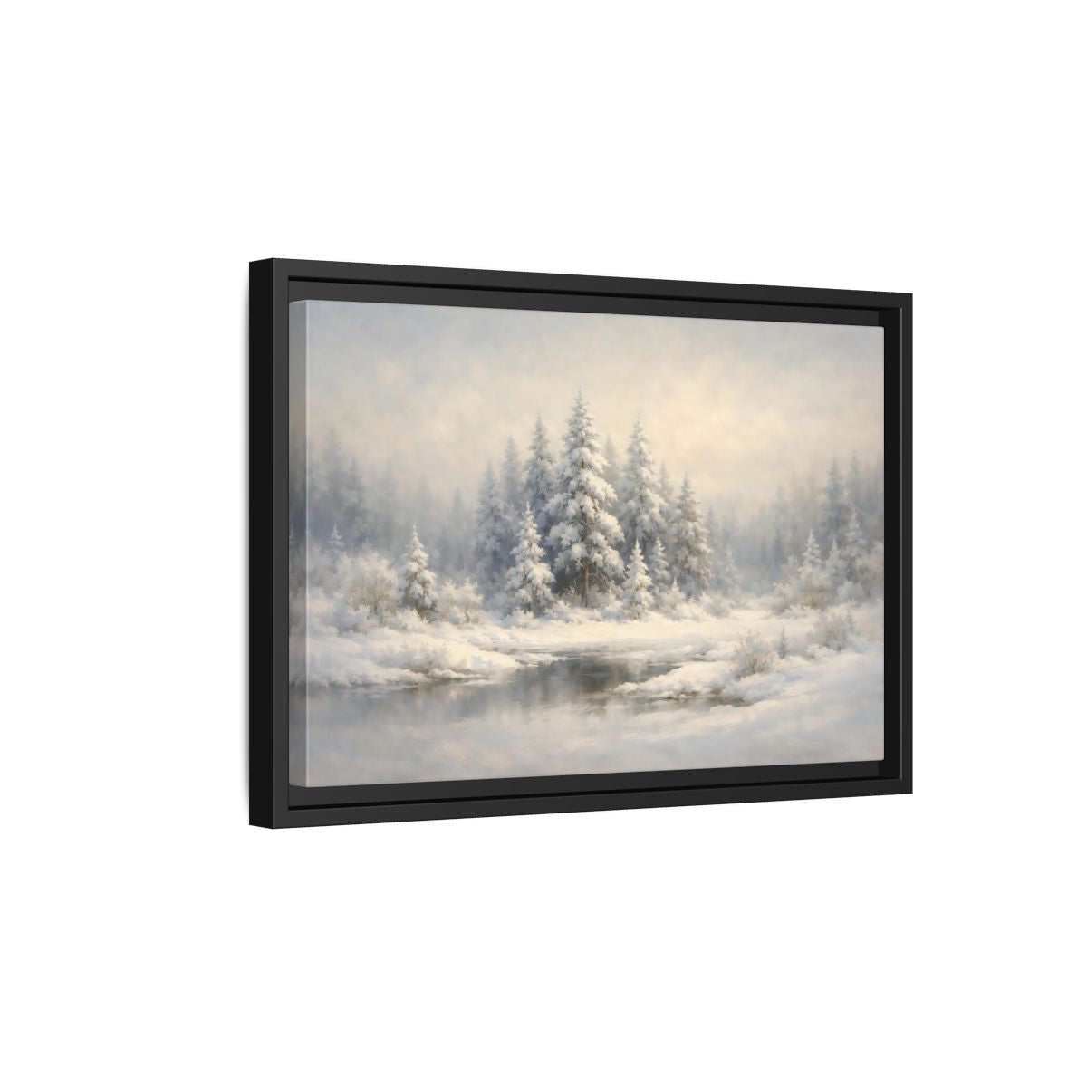 Side Mockup 6. Nature Snowy Forest Snowy Landscape shown as stretched canvas wall art