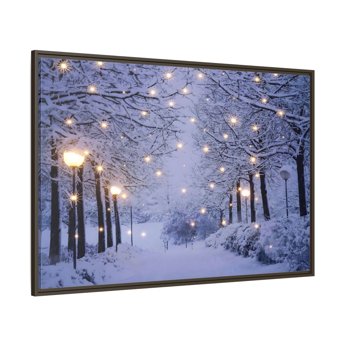 Main Mockup. Nature Snowy Forest Snowy Forest Lights shown as stretched canvas wall art