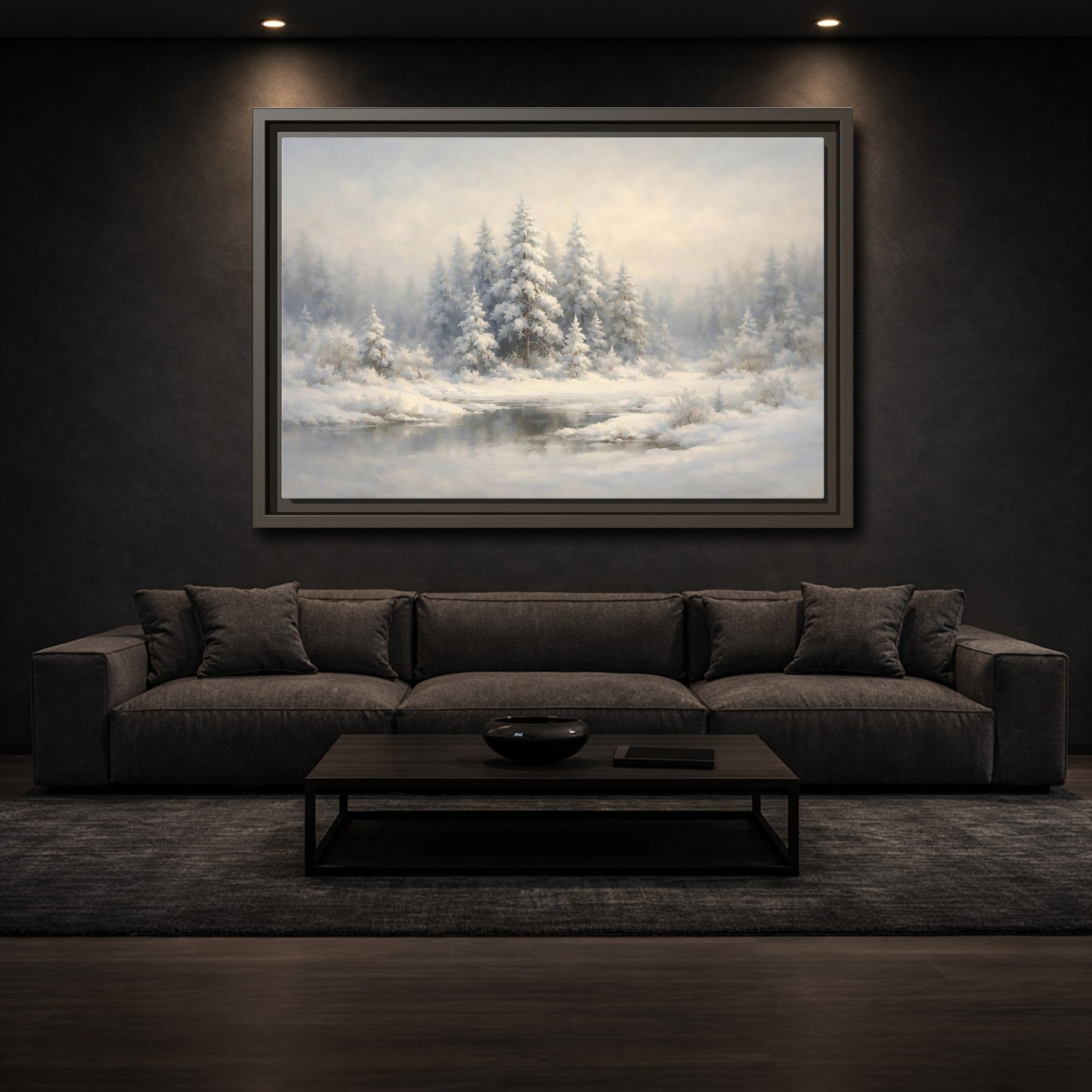 Mockup 2. Nature Snowy Forest Snowy Landscape shown as stretched canvas wall art