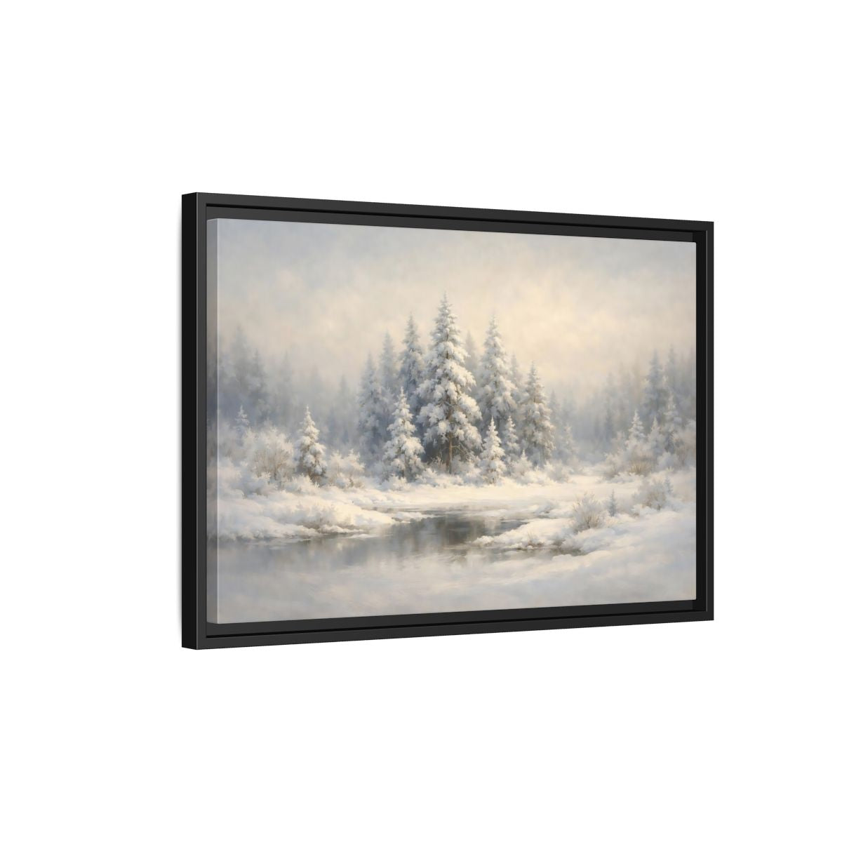Side Mockup 3. Nature Snowy Forest White And Grey Winter shown as stretched canvas wall art