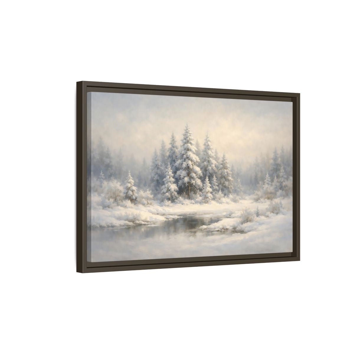 Side Mockup 2. Nature Snowy Forest White And Grey Winter shown as stretched canvas wall art
