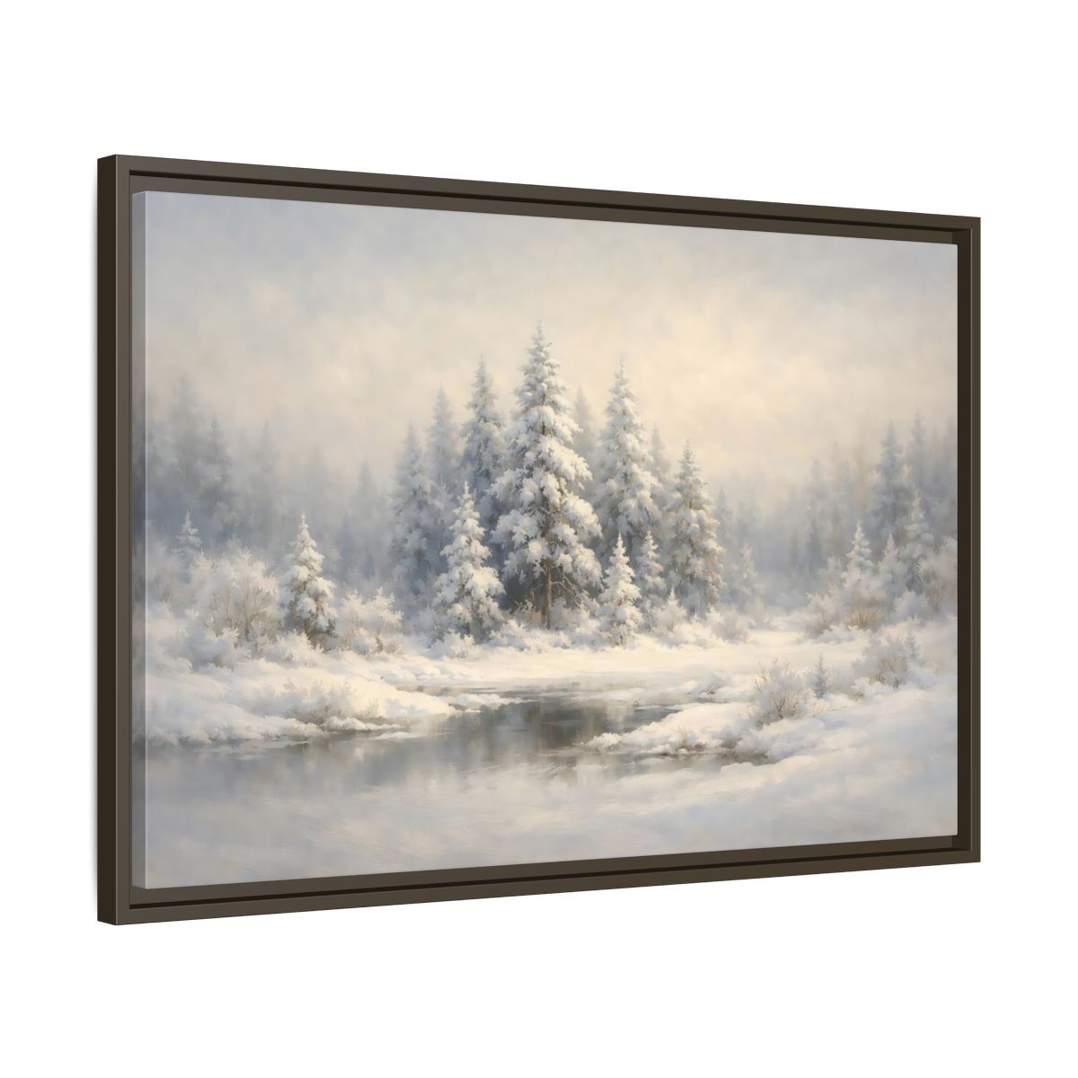 Side Mockup 11. Nature Snowy Forest White And Grey Winter shown as stretched canvas wall art