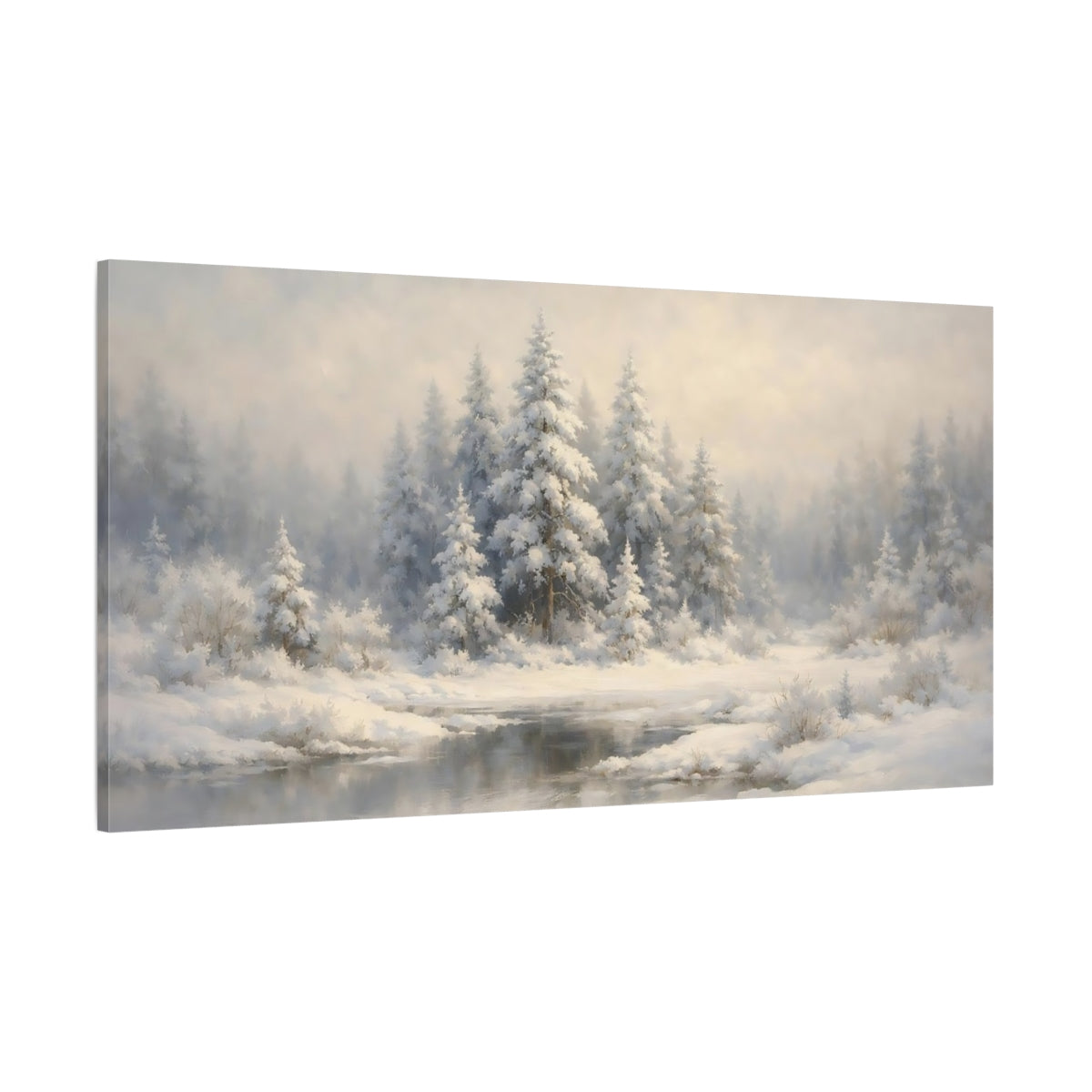 Main Mockup. Nature Snowy Forest White Winter Forest shown as stretched canvas wall art