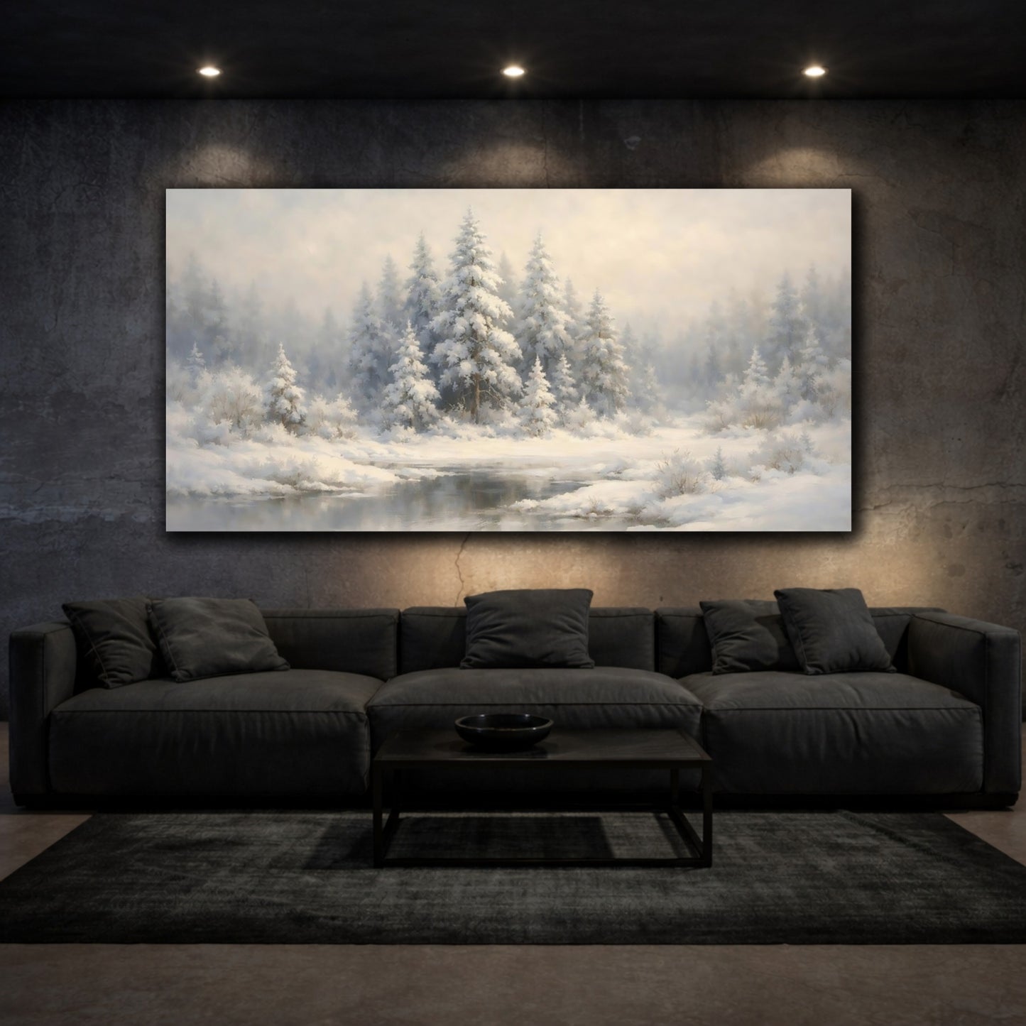 Mockup 2. Nature Snowy Forest White Winter Forest shown as stretched canvas wall art
