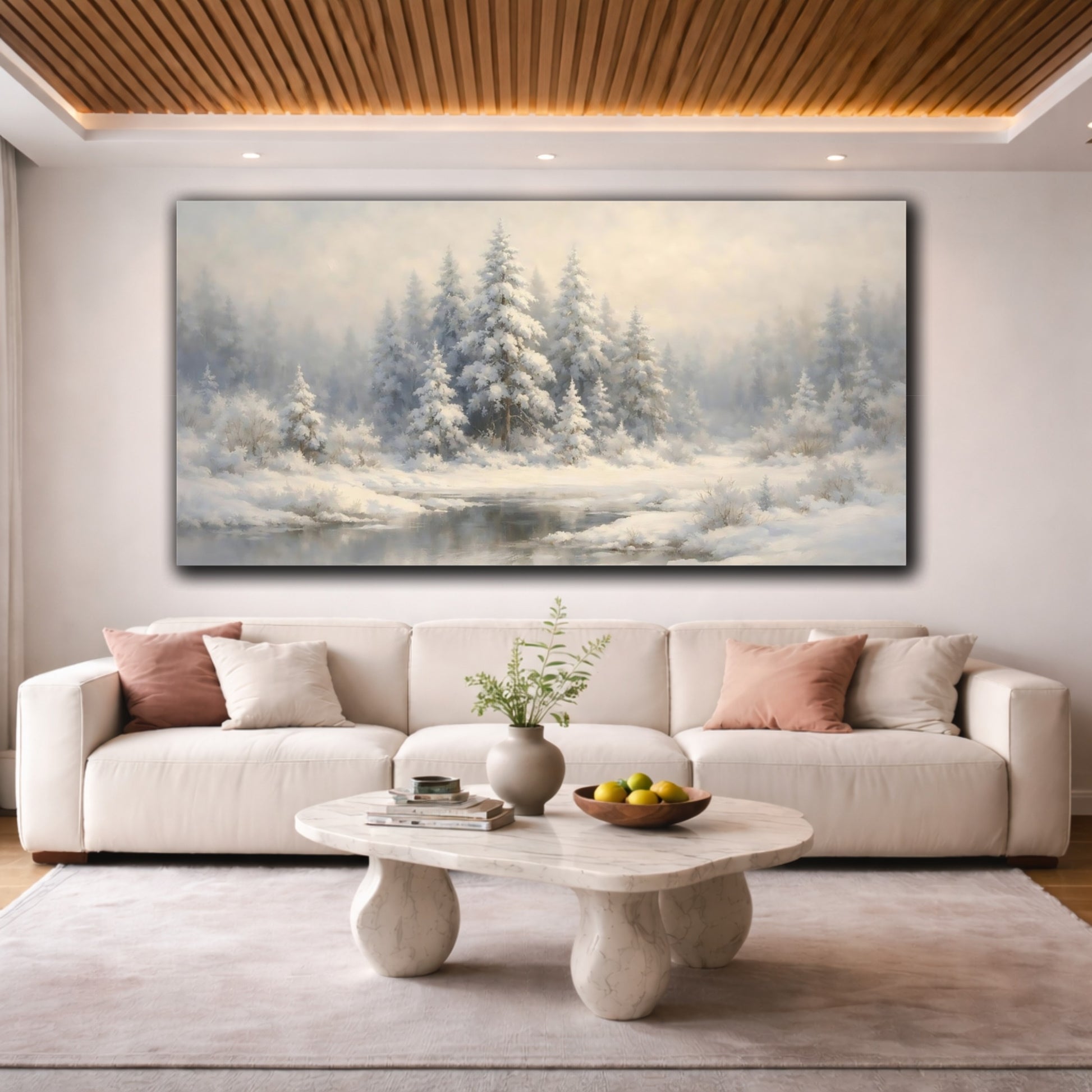 Mockup 3. Nature Snowy Forest White Winter Forest shown as stretched canvas wall art