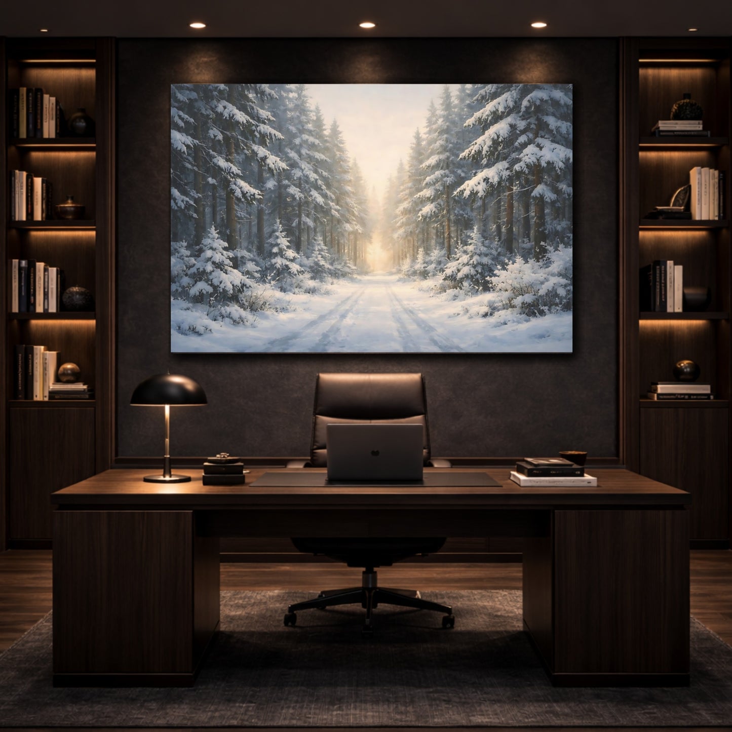 Nature Snowy Forest Winter Forest Path shown as front canvas room wall art