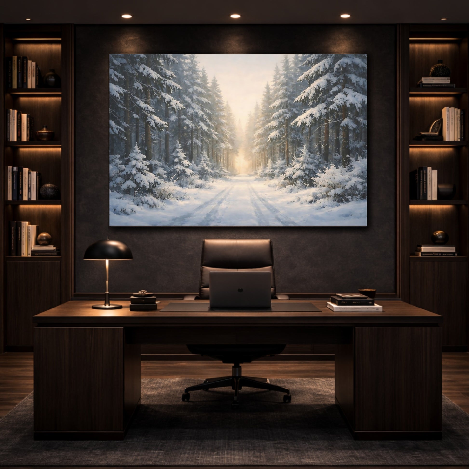 Nature Snowy Forest Winter Forest Path shown as front canvas room wall art