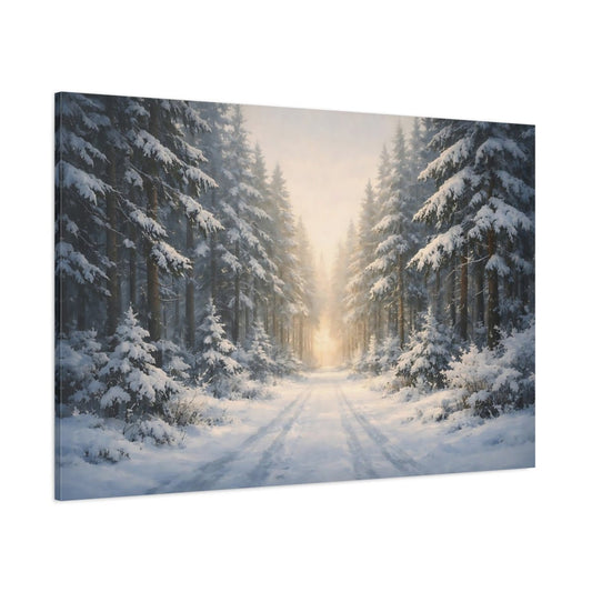 Nature Snowy Forest Winter Path - Canvas Wall Art Print - YesArtYes