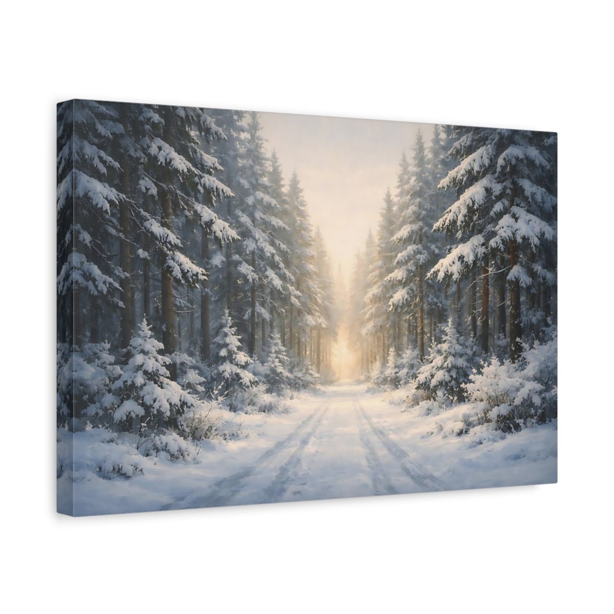 Nature Snowy Forest Winter Path - Canvas Wall Art Print - YesArtYes