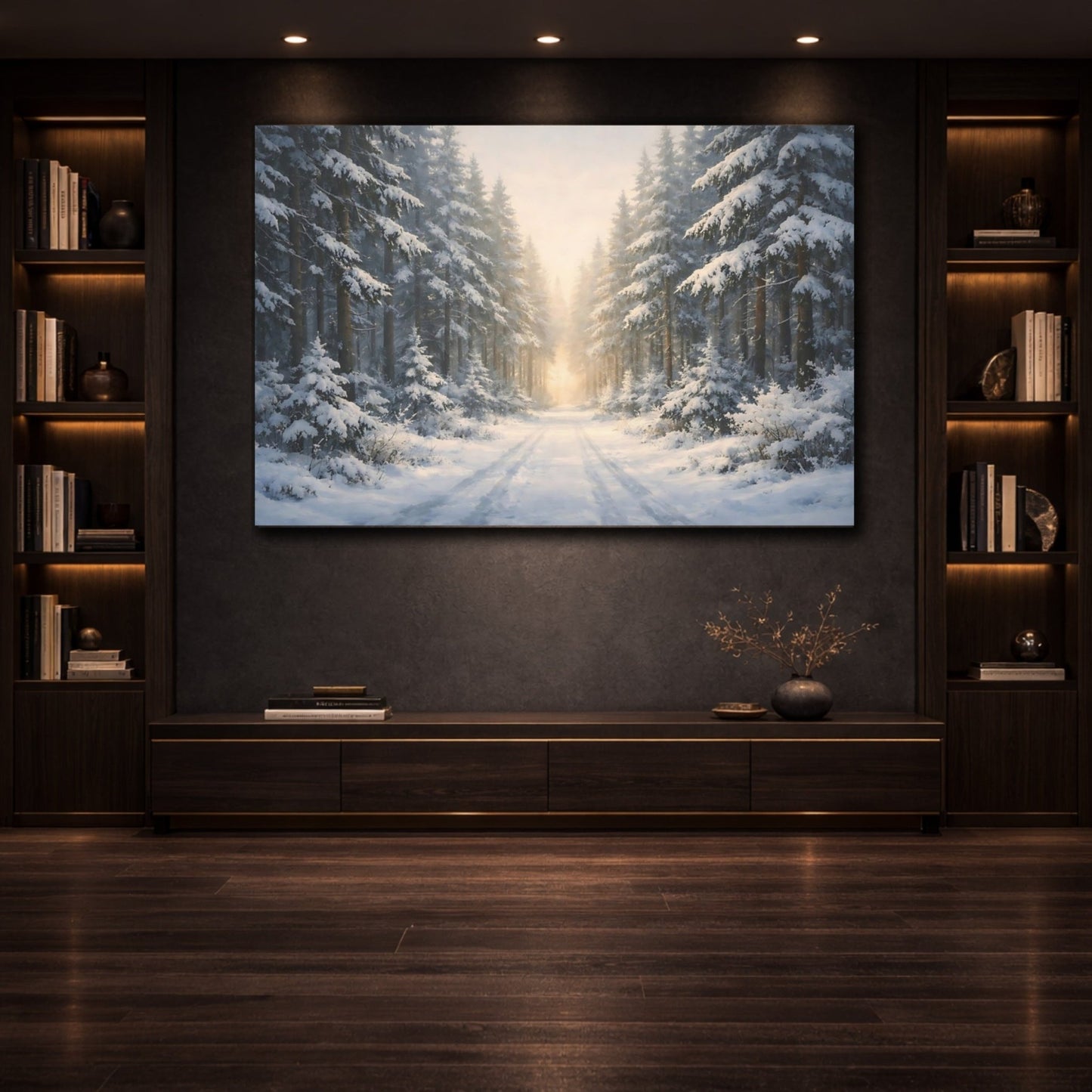 Nature Snowy Forest Winter Path - Canvas Wall Art Print - YesArtYes