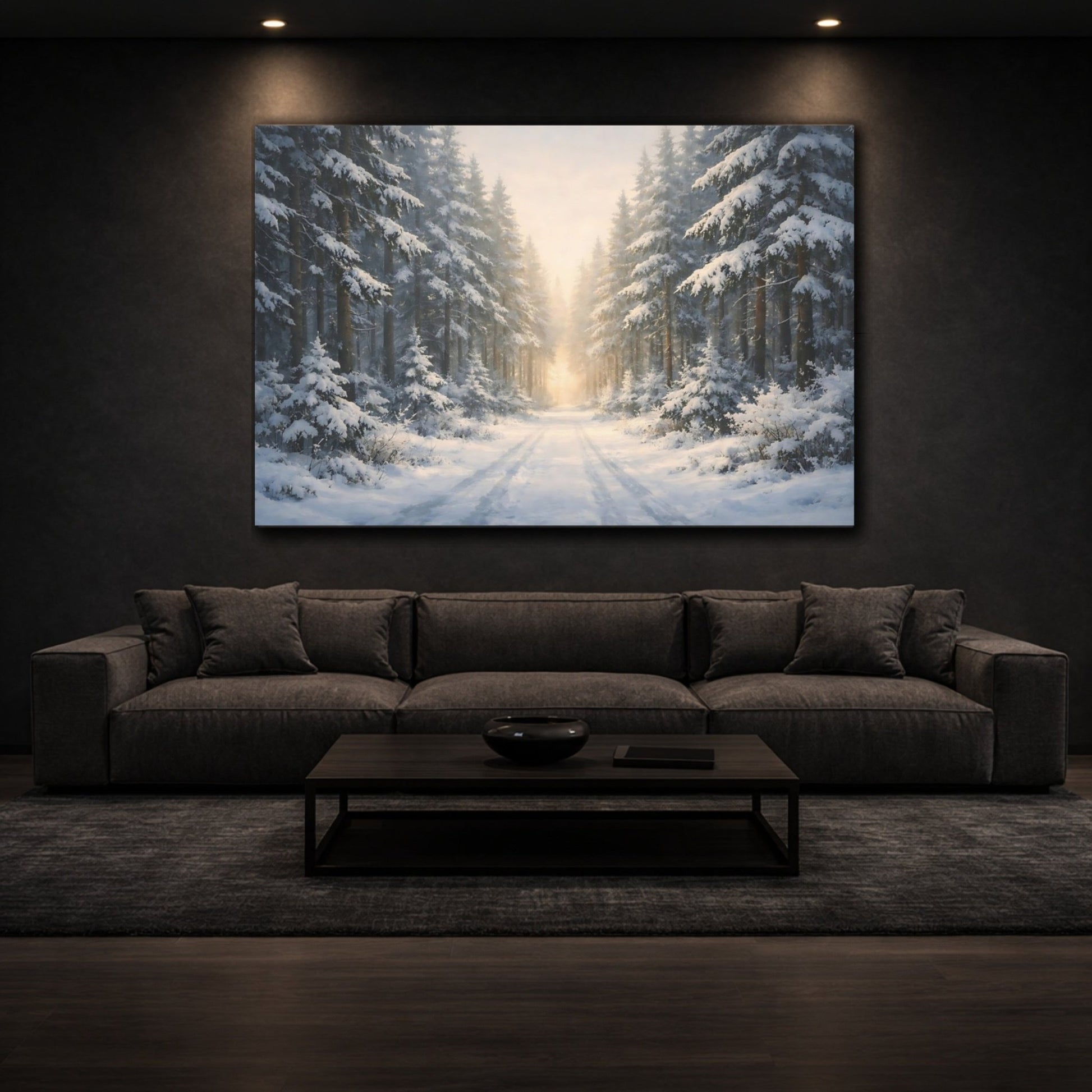Nature Snowy Forest Winter Path - Canvas Wall Art Print - YesArtYes