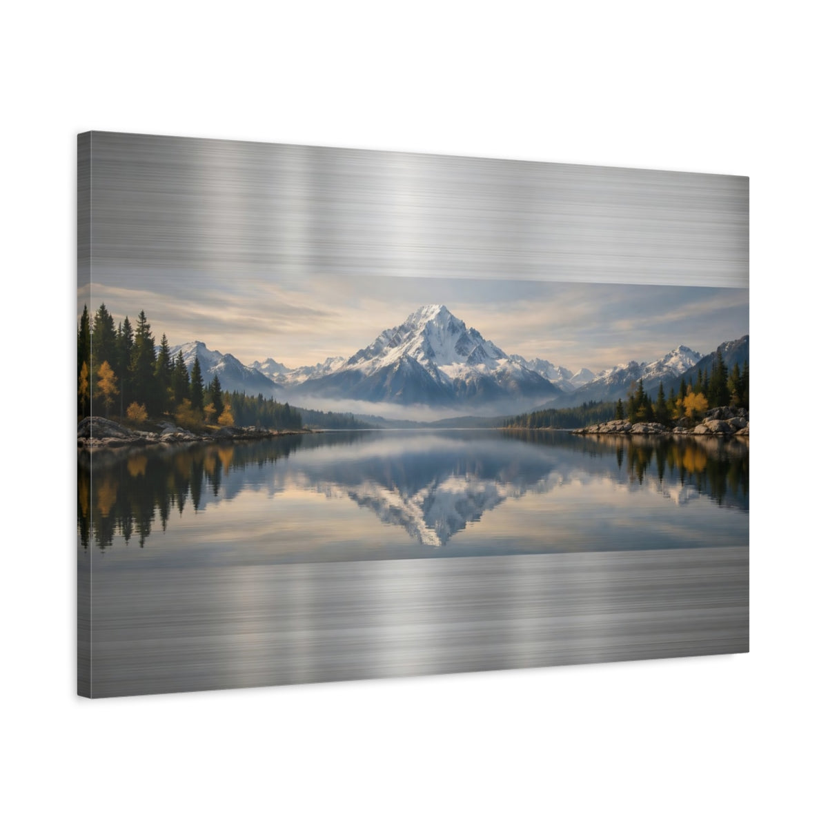 Side Mockup 2. Nature Snowy Mountain Blue And Green Landscape shown as stretched canvas wall art