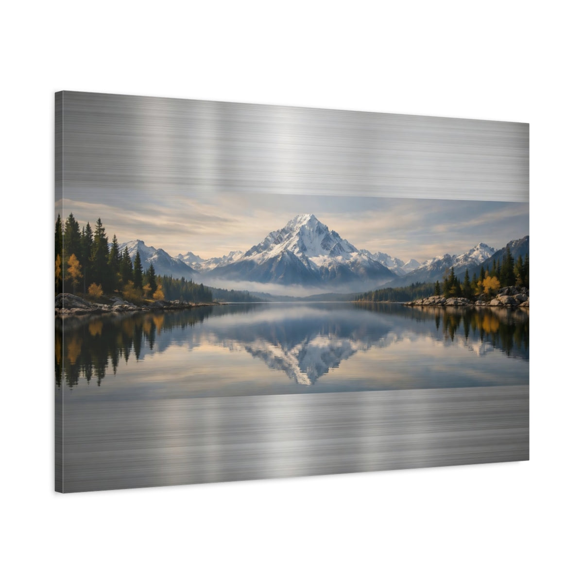 Side Mockup 1. Nature Snowy Mountain Blue And Green Landscape shown as stretched canvas wall art