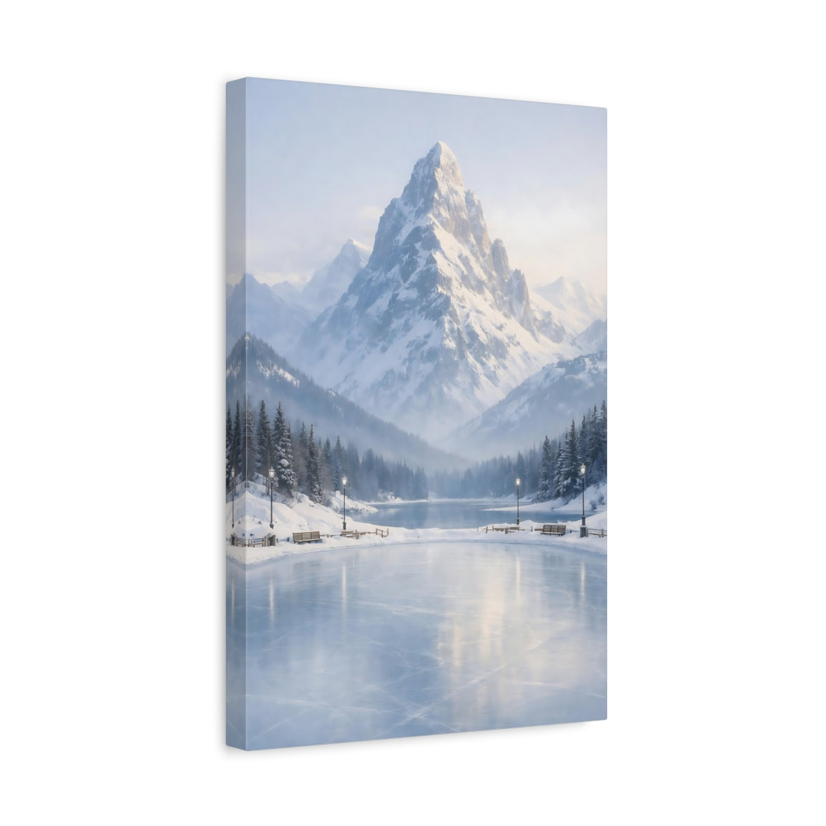 Side Mockup 4. Nature Snowy Mountain Snowy Blue Mountain shown as stretched canvas wall art