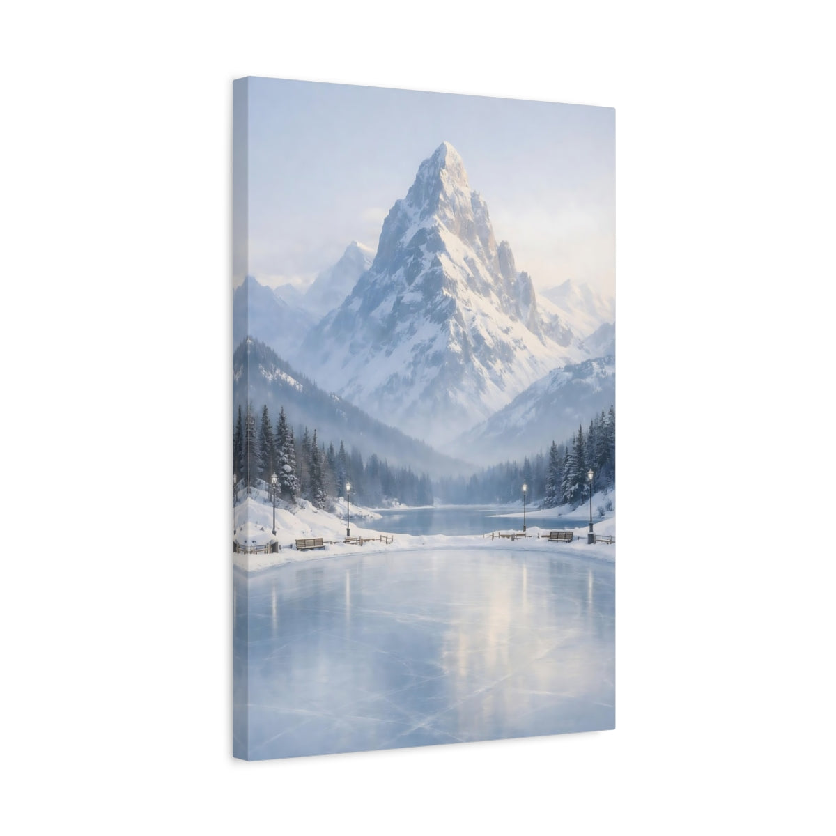 Side Mockup 3. Nature Snowy Mountain Snowy Blue Mountain shown as stretched canvas wall art