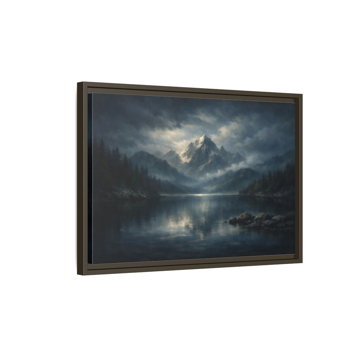 Side Mockup 2. Nature Snowy Mountain Blue Gray Mountain shown as stretched canvas wall art