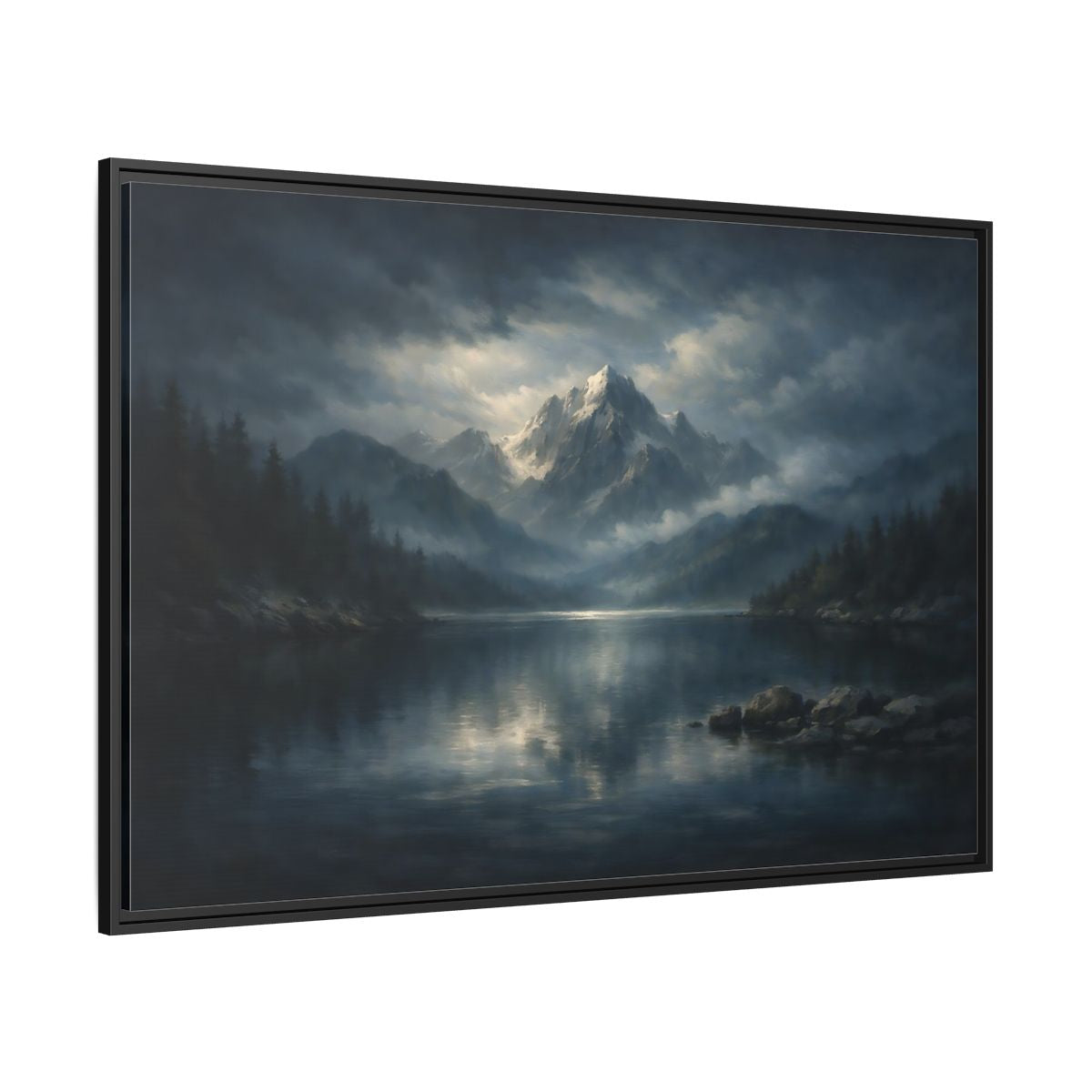 Side Mockup 12. Nature Snowy Mountain Blue Gray Mountain shown as stretched canvas wall art