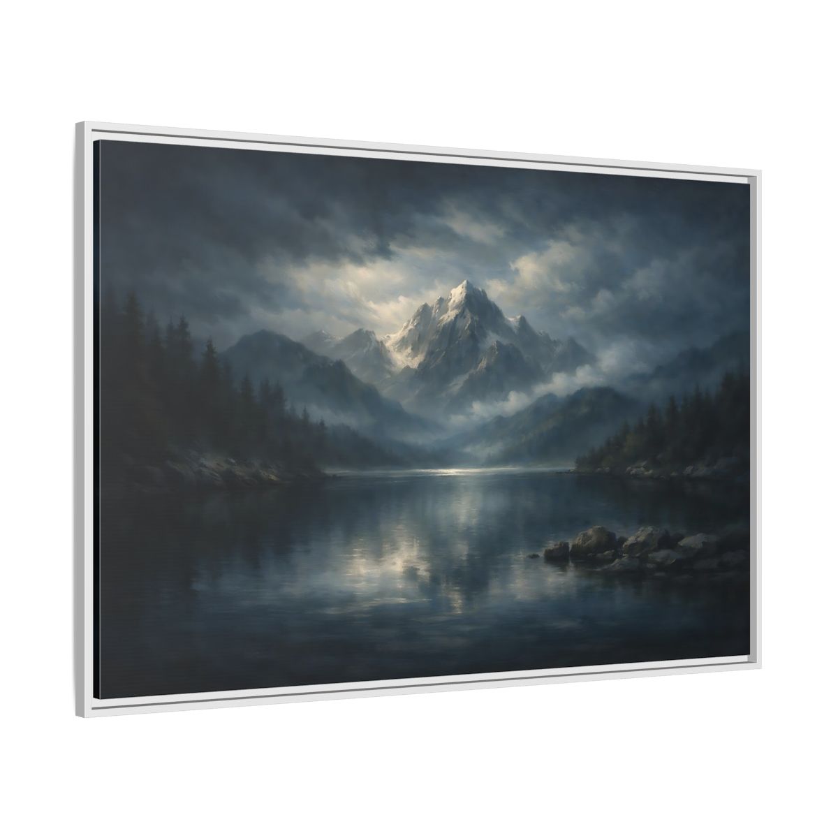 Side Mockup 7. Nature Snowy Mountain Blue Gray Mountain shown as stretched canvas wall art