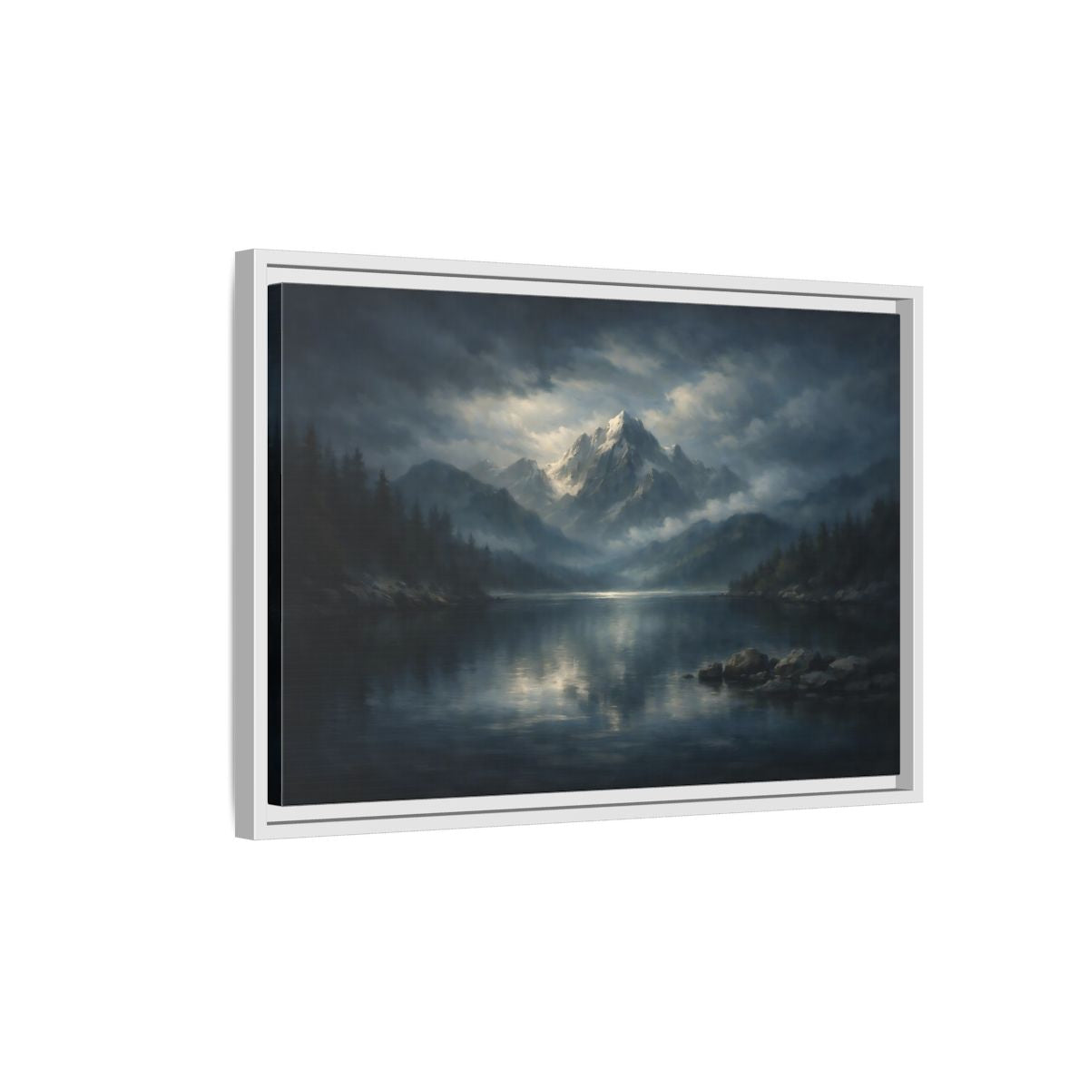 Side Mockup 1. Nature Snowy Mountain Blue Gray Mountain shown as stretched canvas wall art