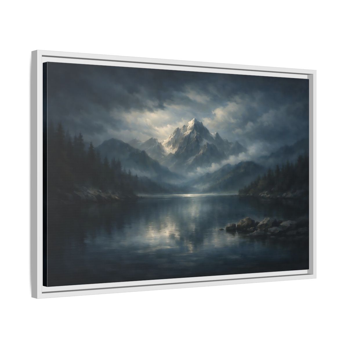 Side Mockup 10. Nature Snowy Mountain Blue Gray Mountain shown as stretched canvas wall art