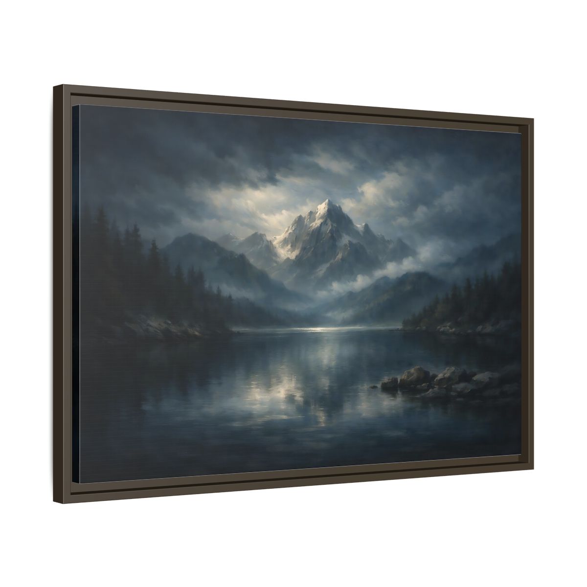 Side Mockup 11. Nature Snowy Mountain Blue Gray Mountain shown as stretched canvas wall art