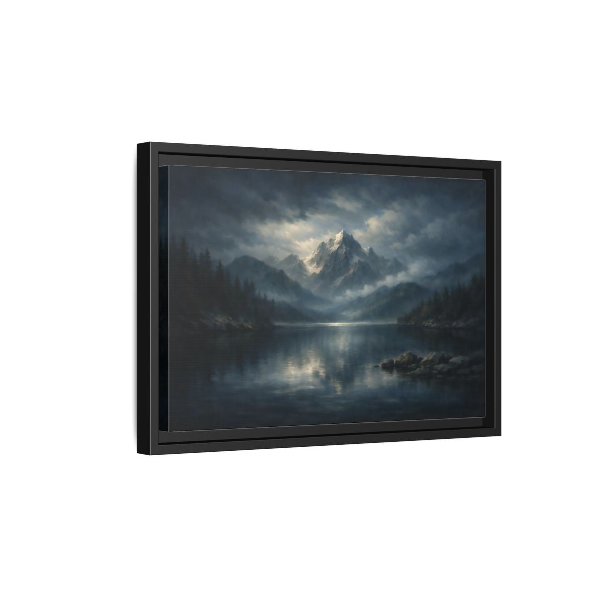 Side Mockup 6. Nature Snowy Mountain Blue Gray Mountain shown as stretched canvas wall art