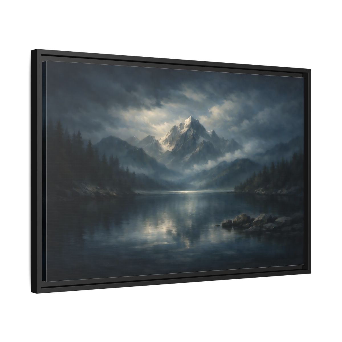 Side Mockup 14. Nature Snowy Mountain Blue Gray Mountain shown as stretched canvas wall art