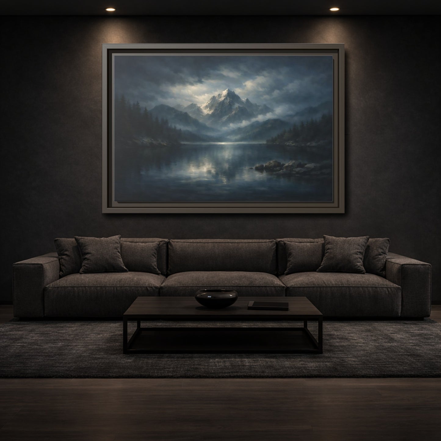 Mockup 2. Nature Snowy Mountain Blue Gray Mountain shown as stretched canvas wall art
