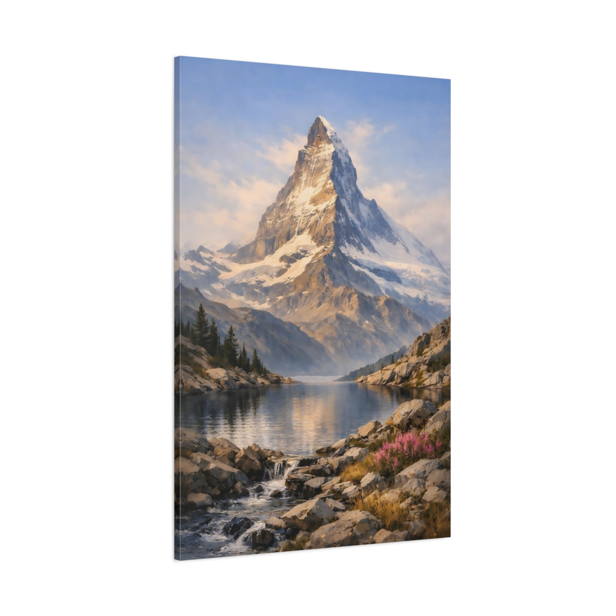 Nature Snowy Mountain Blue Mountain Lake shown as stretched canvas wall art