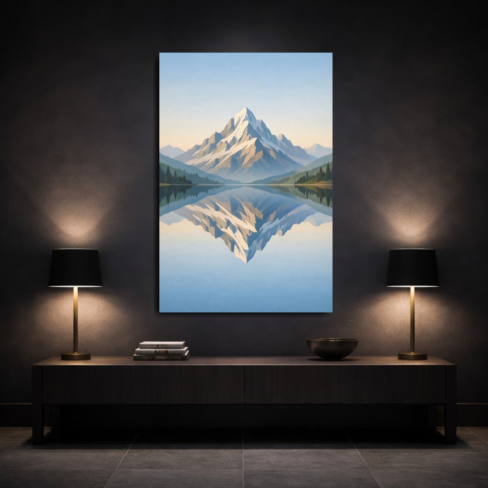 Nature Snowy Mountain Blue Mountain Lake shown as front canvas room wall art