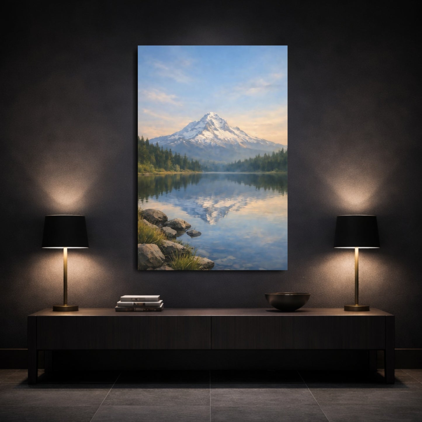 Nature Snowy Mountain Blue Mountain Lake shown as front canvas room wall art