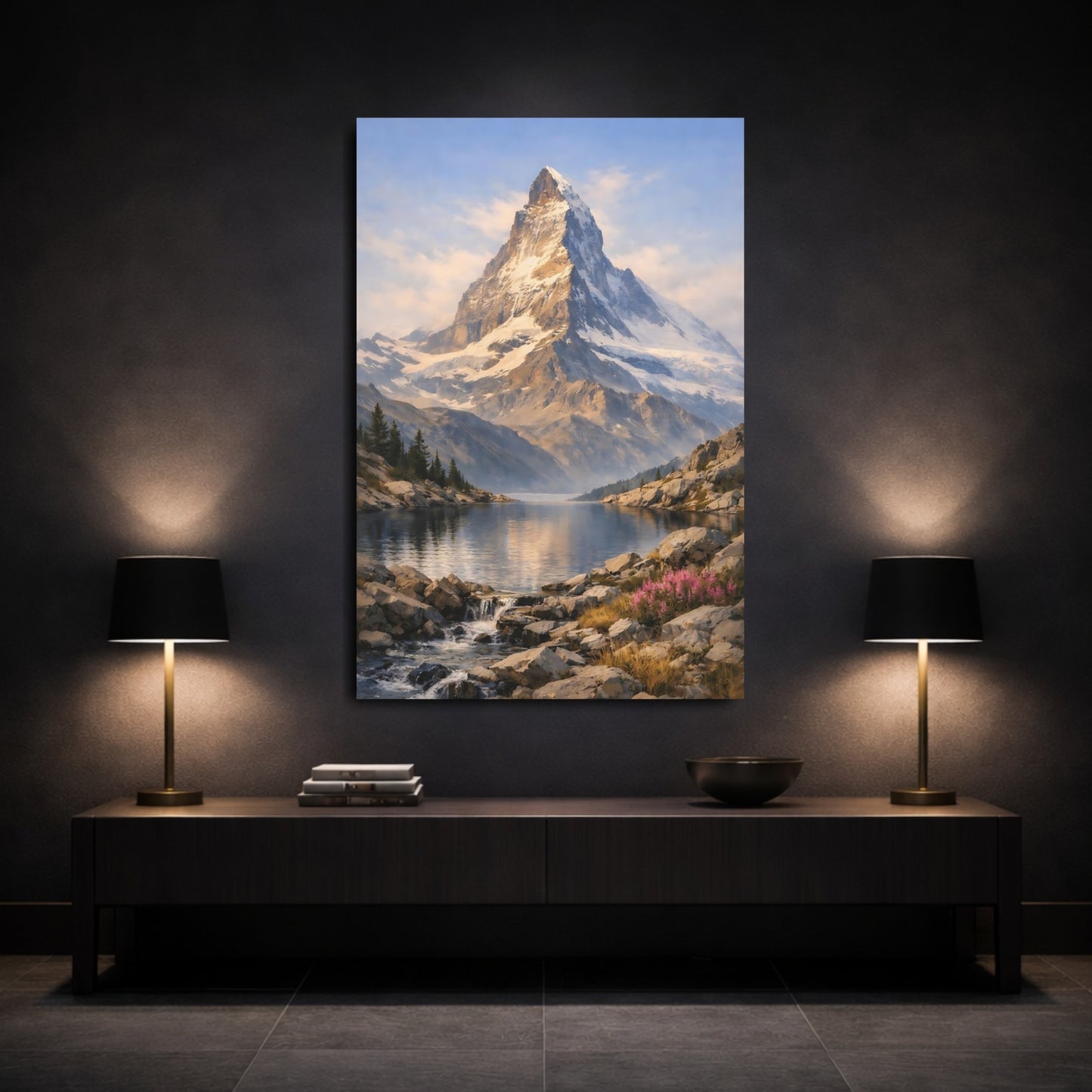 Nature Snowy Mountain Blue Mountain Lake shown as front canvas room wall art