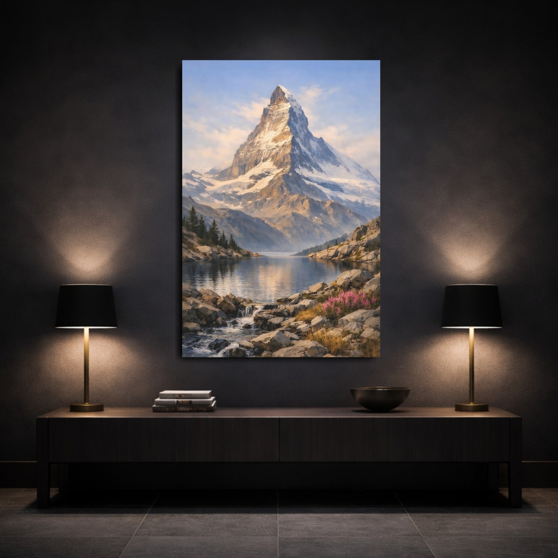 Nature Snowy Mountain Blue Mountain Lake shown as front canvas room wall art