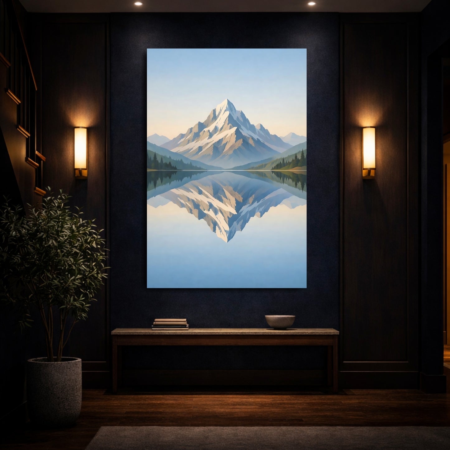 Nature Snowy Mountain Blue Mountain Lake shown as front canvas room wall art
