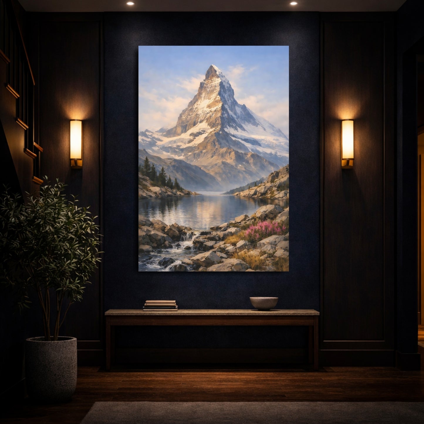 Nature Snowy Mountain Blue Mountain Lake shown as front canvas room wall art