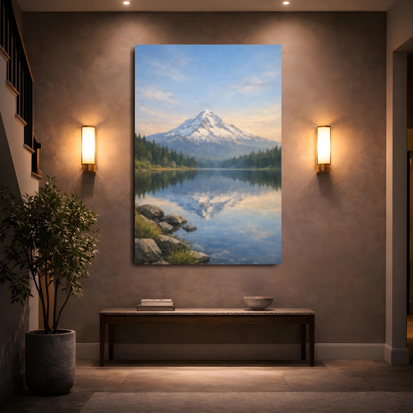 Nature Snowy Mountain Blue Mountain Lake shown as front canvas room wall art