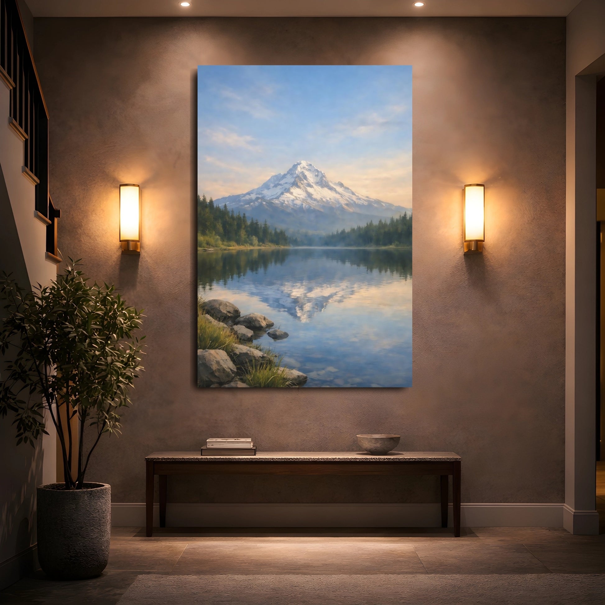 Nature Snowy Mountain Blue Mountain Lake shown as front canvas room wall art