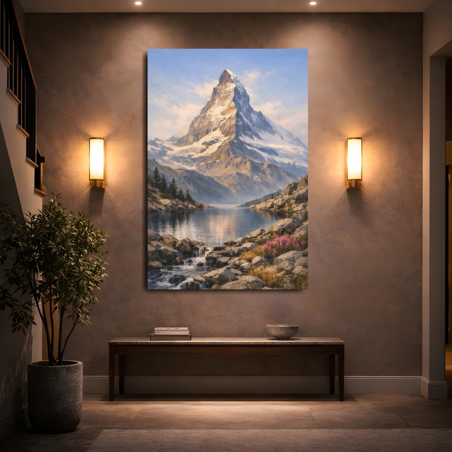 Nature Snowy Mountain Blue Mountain Lake shown as front canvas room wall art