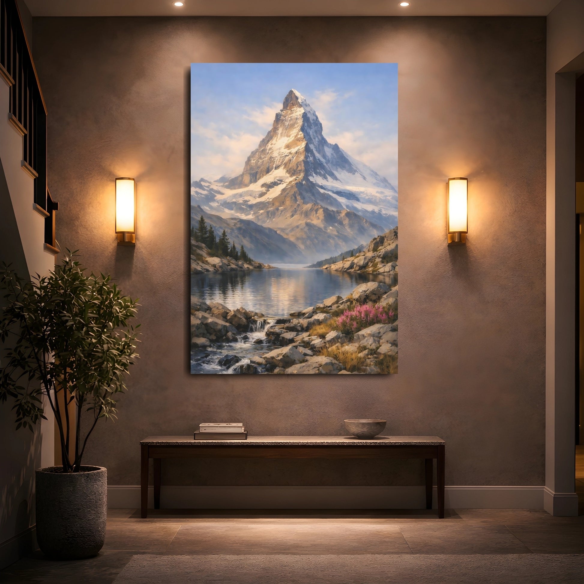 Nature Snowy Mountain Blue Mountain Lake shown as front canvas room wall art