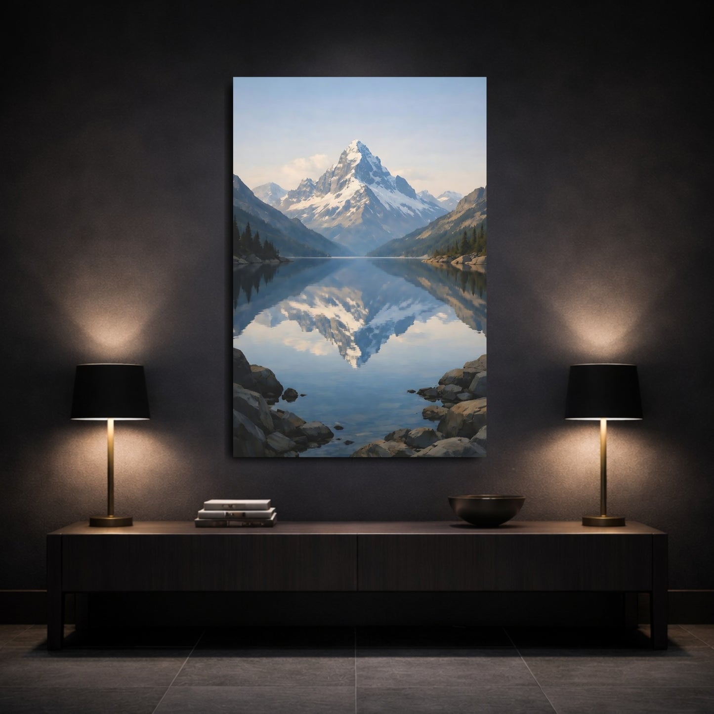 Nature Snowy Mountain Blue Mountain Landscape shown as front canvas room wall art