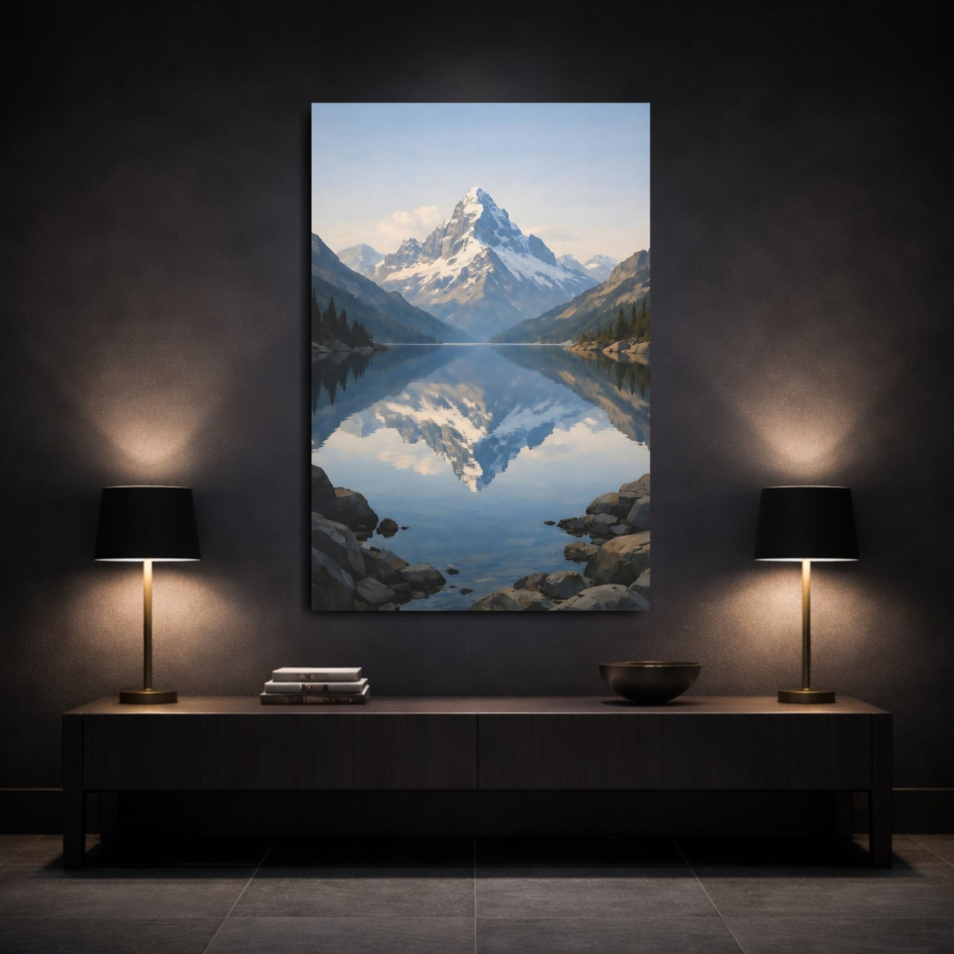 Nature Snowy Mountain Blue Mountain Landscape shown as front canvas room wall art