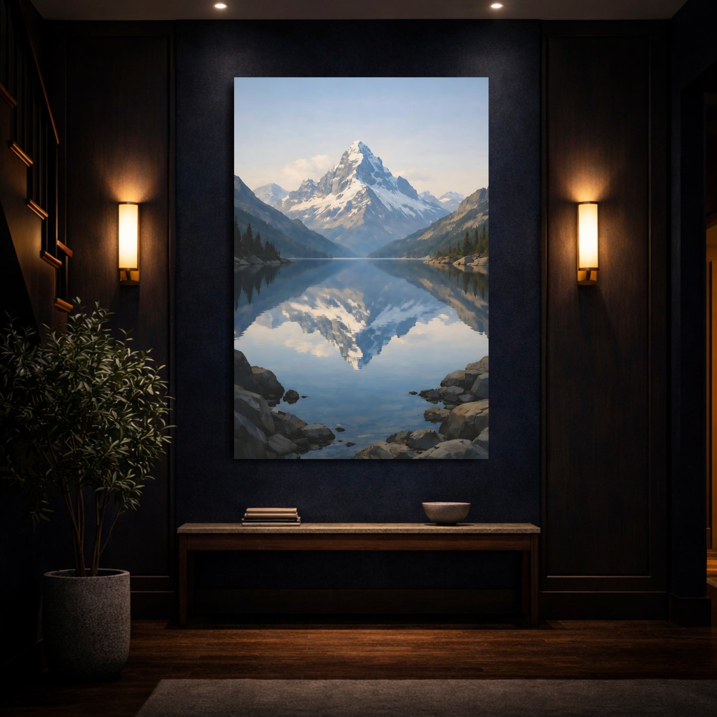 Nature Snowy Mountain Blue Mountain Landscape shown as front canvas room wall art