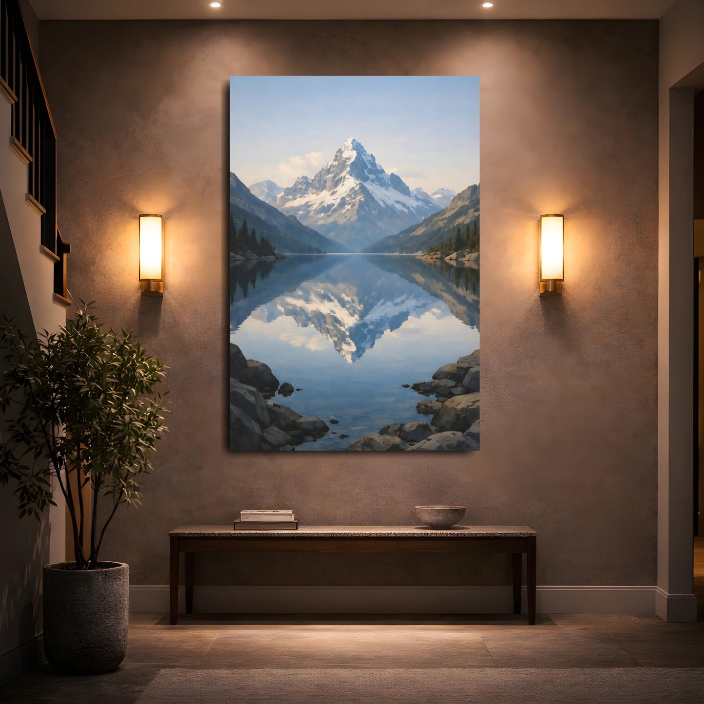 Nature Snowy Mountain Blue Mountain Landscape shown as front canvas room wall art