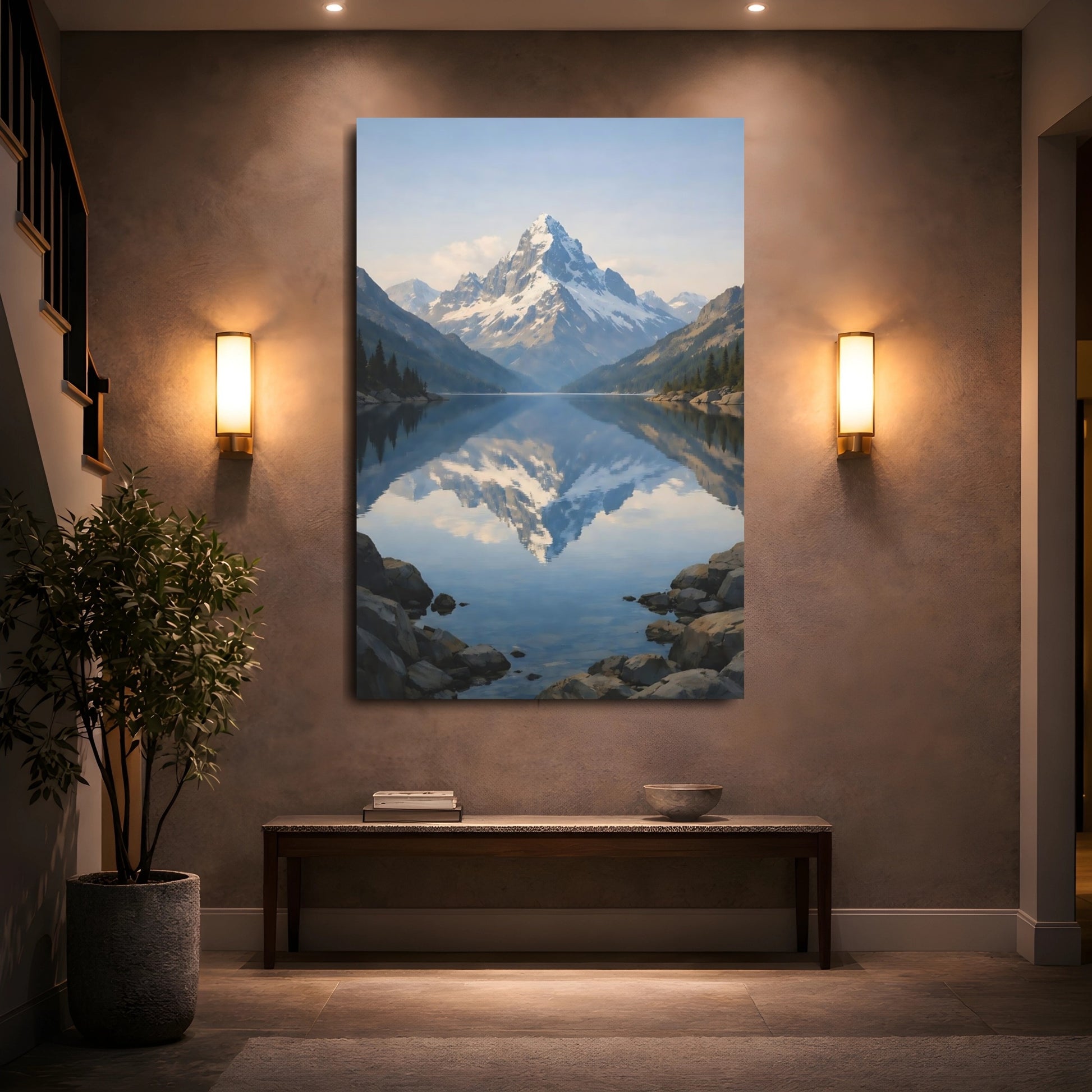 Nature Snowy Mountain Blue Mountain Landscape shown as front canvas room wall art