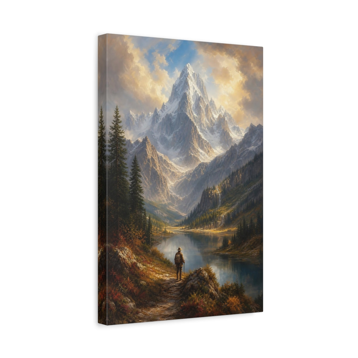 Side Mockup 4. Nature Snowy Mountain Brown And Blue Mountain shown as stretched canvas wall art